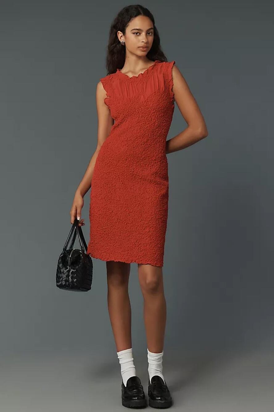 nwt by ANTHROPOLOGIE sz XL Ruffle Trim Texture dress in dark pink motif